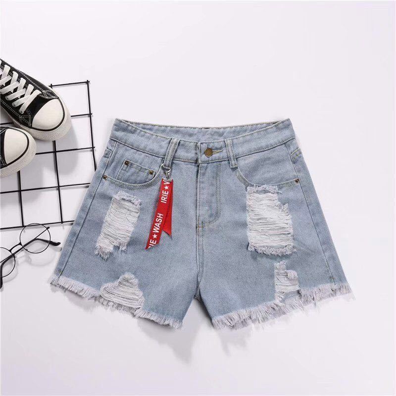 Phong Cách Mới ~ Quần Short Denim Lưng Cao Dáng Rộng Mỏng Mùa Hè Rách Gối Phong Cách Mới Cho Nữ