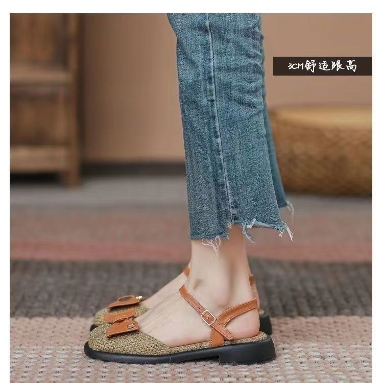 Hàng Mới Về ~ Sandal Cao Gót Hở Ngón Đế Phẳng Thắt Nơ Cài Khóa Cao Cấp Trẻ Trung Dành Cho Nữ