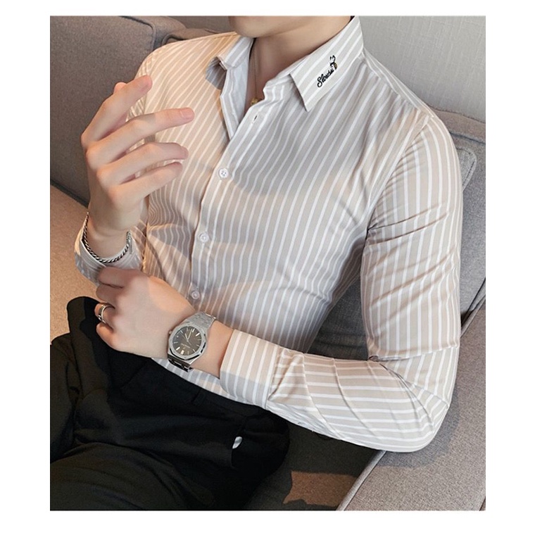 Áo Sơ Mi Nam Tay Dài Kẻ Sọc Phong Cách Doanh Nhân Thời Trang Mùa Thu 35%