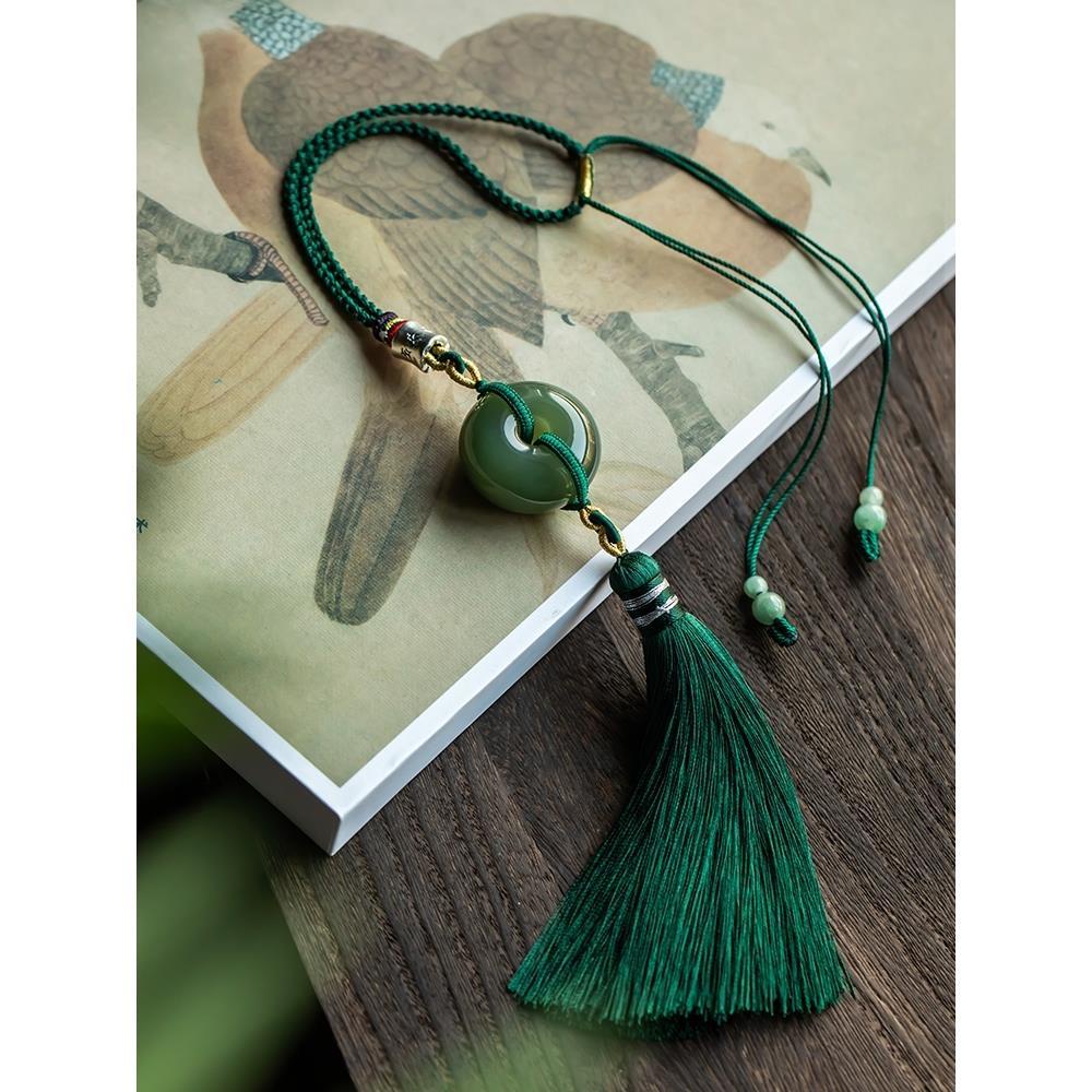 Dây Treo Gương Chiếu Hậu Phối Tua Rua Hạt Ngọc Bích Hetian Cấp 8.1 Trang Trí Nội Thất Xe Hơi