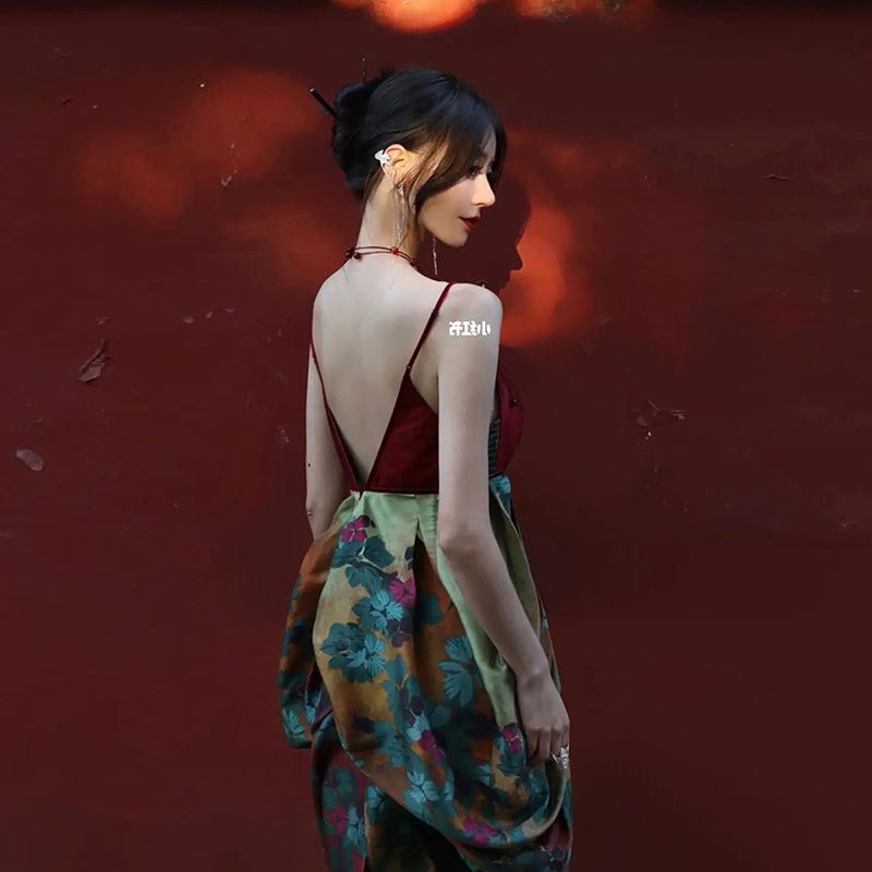 Đầm Hai Dây Phong Cách Trung Hoa Cổ Điển Thanh Lịch Gợi Cảm Thời Trang Mùa Hè Kiểu Mới