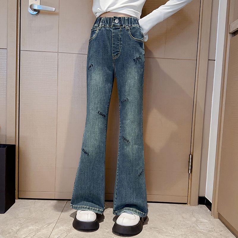 Quần jeans Ống Loe Phong Cách Mới Mùa Xuân Thu Dễ Phối Đồ Cho Bé Gái