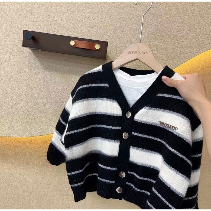 Áo Khoác cardigan Dệt Kim Kẻ Sọc Thời Trang Xuân Thu Cho Bé