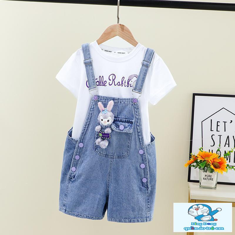 Đầm Yếm denim Tay Ngắn In Hoạt Hình Thời Trang Mùa Hè 2023 Cho Bé Gái