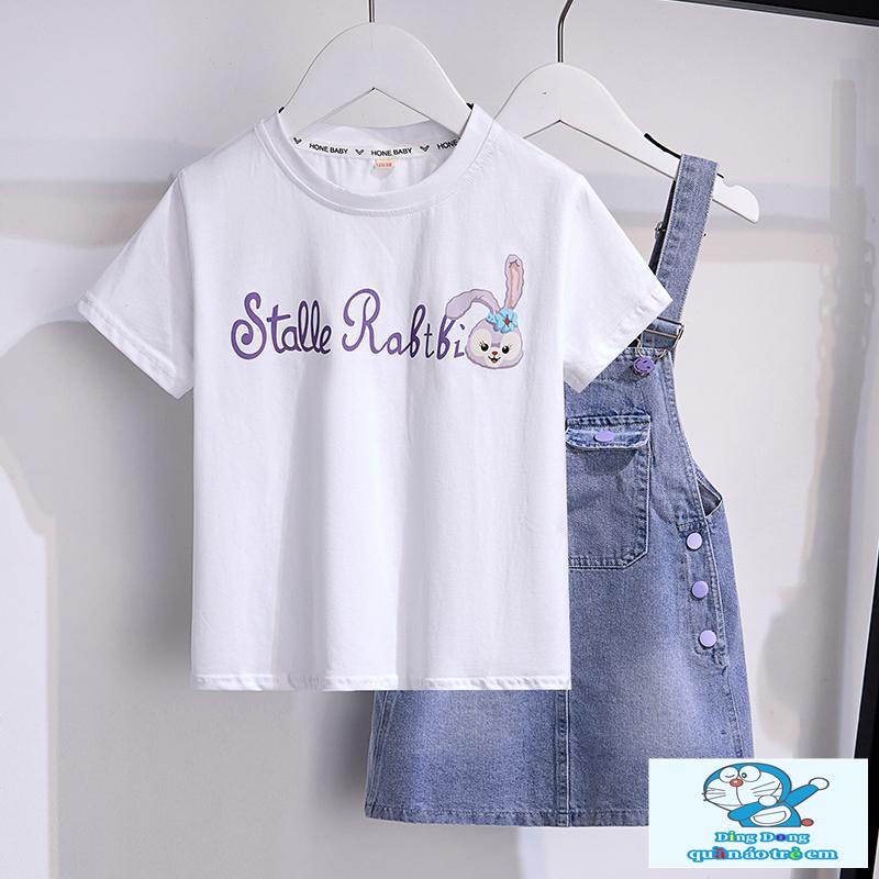 Đầm Yếm denim Tay Ngắn In Hoạt Hình Thời Trang Mùa Hè 2023 Cho Bé Gái