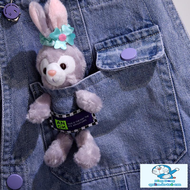 Đầm Yếm denim Tay Ngắn In Hoạt Hình Thời Trang Mùa Hè 2023 Cho Bé Gái