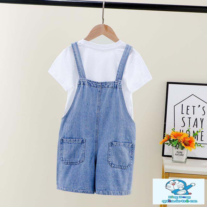 Đầm Yếm denim Tay Ngắn In Hoạt Hình Thời Trang Mùa Hè 2023 Cho Bé Gái