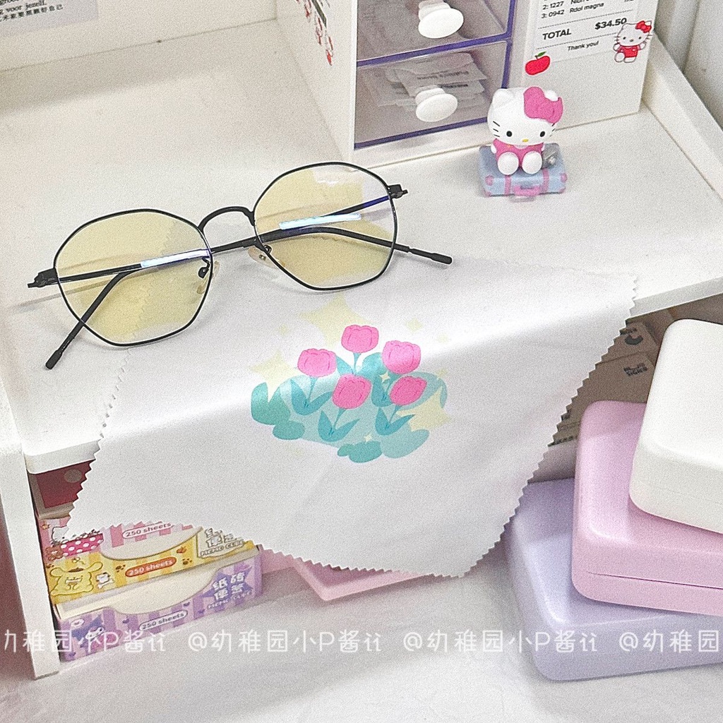 Ins Khăn Lau Mắt Kính Bằng Vải Hoa tulip Nhẹ Nhàng In Họa Tiết Dễ Thương Sáng Tạo Dùng Lau Màn Hình Điện Thoại Di Động