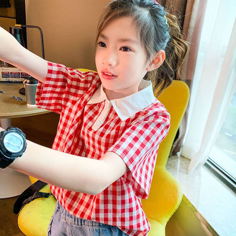 Hàng Mới Về Mới Áo Sơ Mi Tay Ngắn Dáng Rộng Họa Tiết Kẻ Sọc Phong Cách Mới Cho Bé Gái