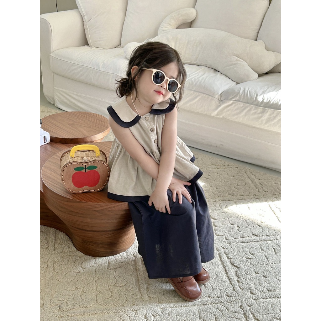 Set Áo Thun Ngắn Tay + Quần Dài Ống Rộng Thời Trang Cho Bé Gái