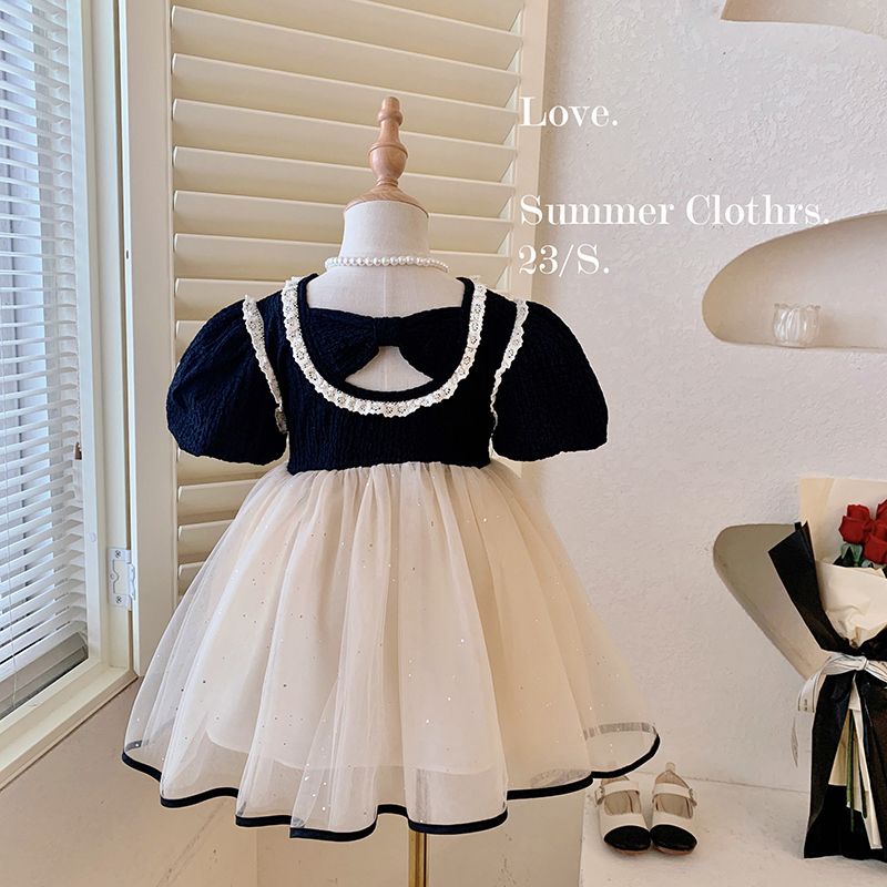 Đầm Công Chúa Tay Ngắn Đính Nơ Thời Trang Mùa Hè Mới 2023 Cho Bé Gái