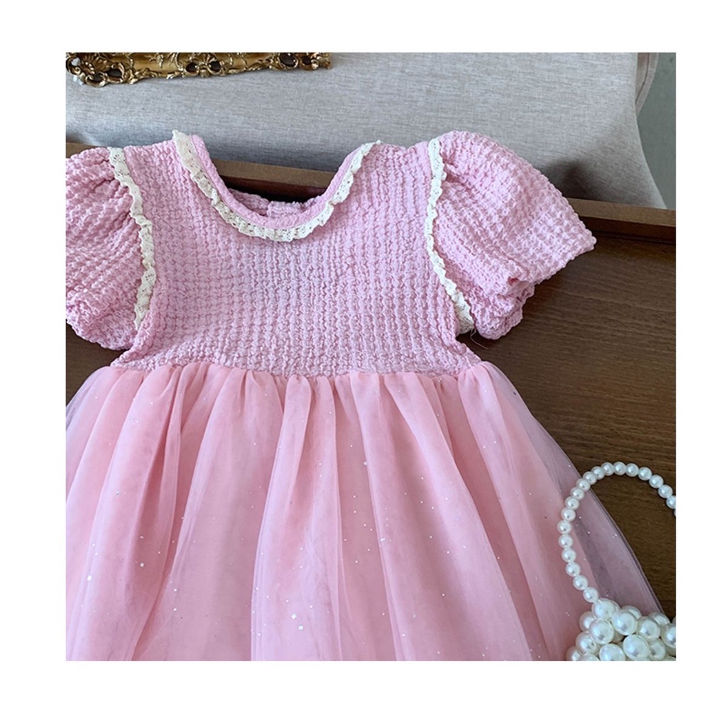 Đầm Công Chúa Tay Ngắn Đính Nơ Thời Trang Mùa Hè Mới 2023 Cho Bé Gái