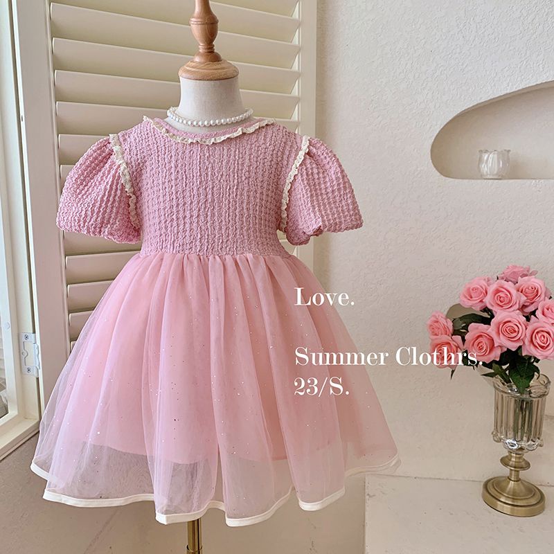Đầm Công Chúa Tay Ngắn Đính Nơ Thời Trang Mùa Hè Mới 2023 Cho Bé Gái