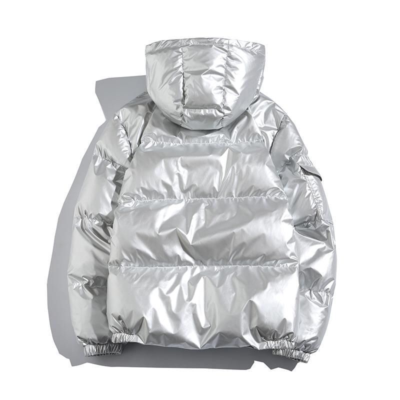 Áo Khoác Phao Dày Dặn Có Đệm Màu Bạc Sáng Bóng  Kích Thước Lớn Phong Cách Kungishou godi Mùa Đông Có Mũ Trùm Đầu Cho Nam
