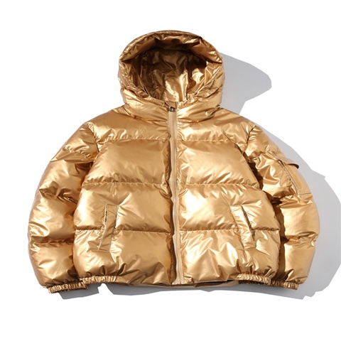 Áo Khoác Phao Dày Dặn Có Đệm Màu Bạc Sáng Bóng  Kích Thước Lớn Phong Cách Kungishou godi Mùa Đông Có Mũ Trùm Đầu Cho Nam