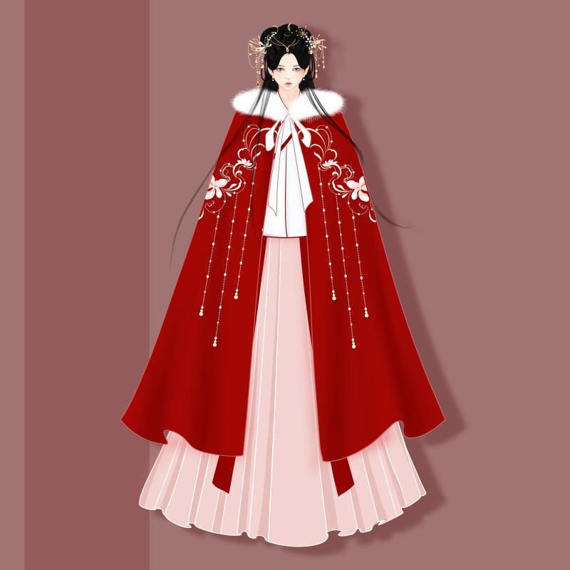 Áo Choàng Hán Phục Vải Lông Cừu Dày Dặn Thêu Họa Tiết Thời Trang Thu Đông Cho Nữ