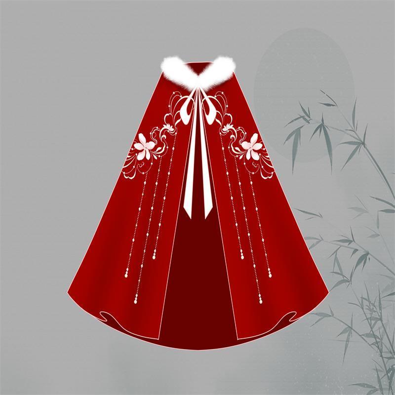 Áo Choàng Hán Phục Vải Lông Cừu Dày Dặn Thêu Họa Tiết Thời Trang Thu Đông Cho Nữ