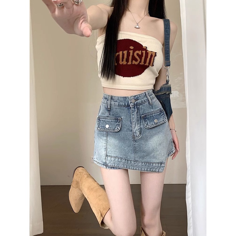 Chân Váy denim Lưng Cao Dáng Rộng Phong Cách Thời Trang Mùa Hè Mới Cho Nữ Có size Lớn