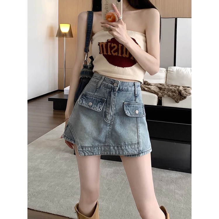 Chân Váy denim Lưng Cao Dáng Rộng Phong Cách Thời Trang Mùa Hè Mới Cho Nữ Có size Lớn