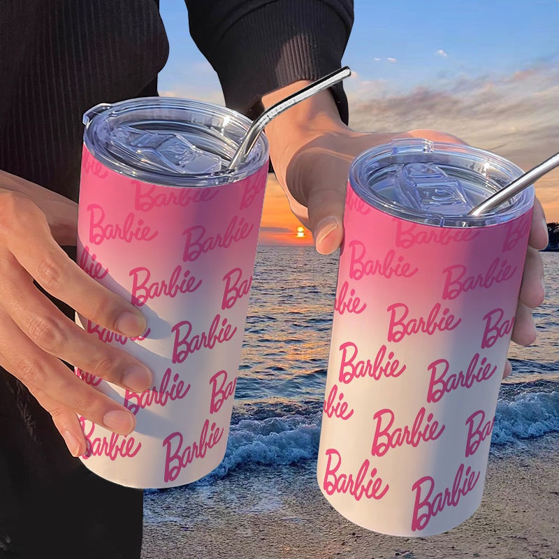 Bình Nước Giữ Nhiệt Bằng Thép Không Gỉ Có Ống Hút Công Chúa barbie