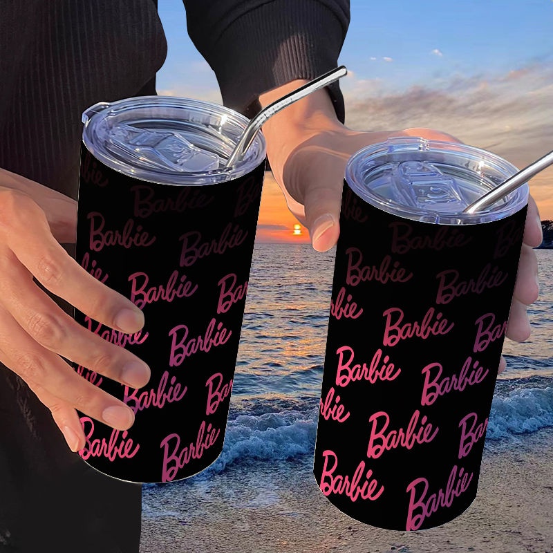 Bình Nước Giữ Nhiệt Bằng Thép Không Gỉ Có Ống Hút Công Chúa barbie