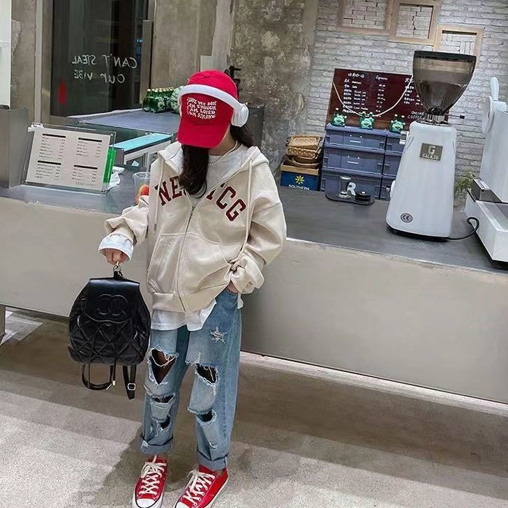 Áo Khoác Thể Thao Có Mũ Trùm Đầu Phong Cách Hàn Quốc Thời Trang Xuân Thu Cho Bé Gái