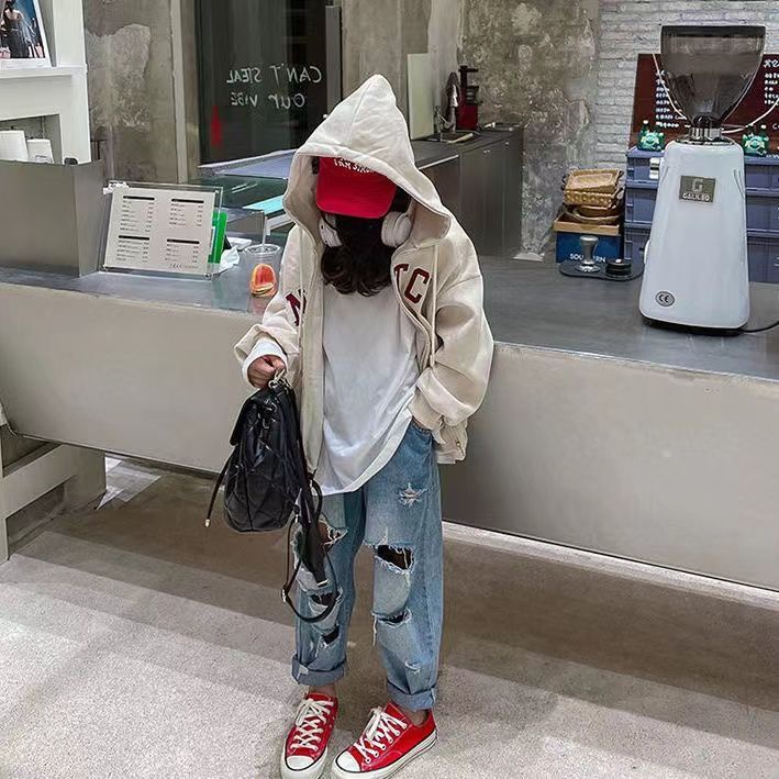 Áo Khoác Thể Thao Có Mũ Trùm Đầu Phong Cách Hàn Quốc Thời Trang Xuân Thu Cho Bé Gái