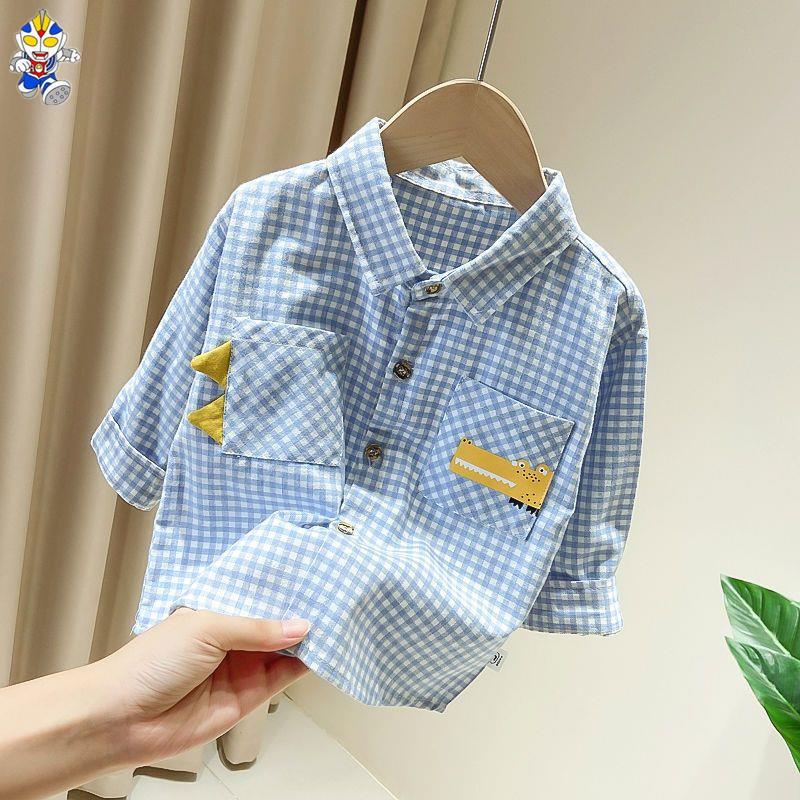 Áo Sơ Mi Tay Dài Họa Tiết Sọc Caro Thời Trang Xuân Thu Cho Bé Trai 1-3 - 4 Tuổi