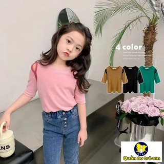 Áo thun dệt kim tay ngắn màu sắc trơn thời trang dành cho bé gái