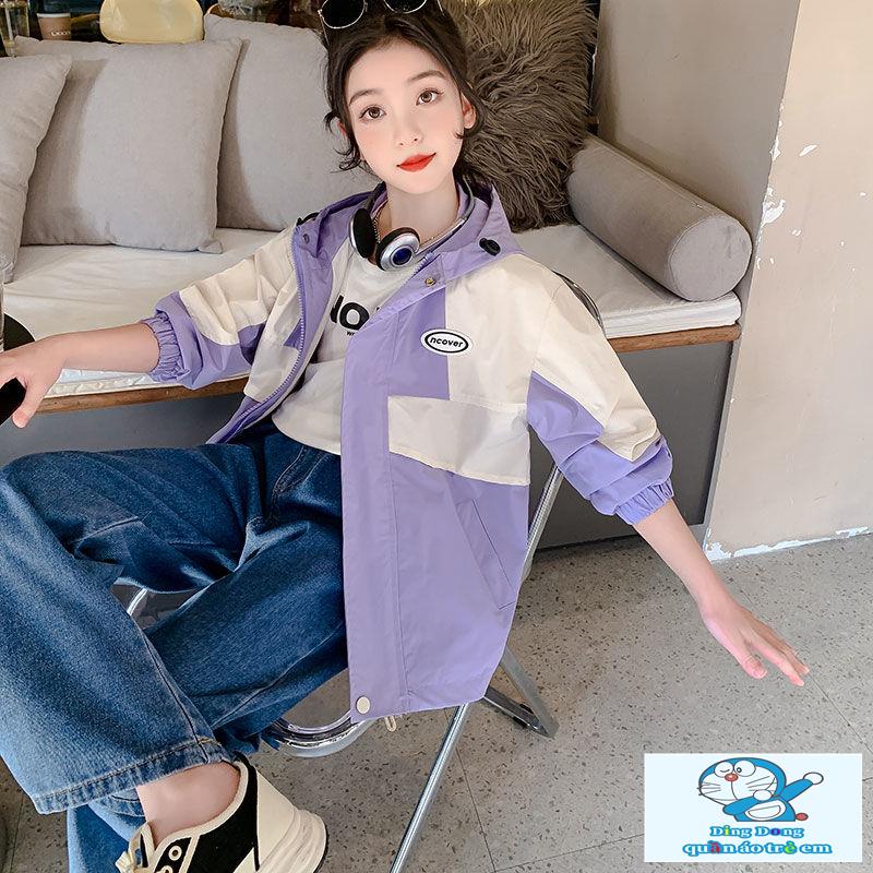 ~ Áo Khoác Thể Thao Có Mũ Trùm Phong Cách Mới Thời Trang Xuân Thu Cho Bé Gái