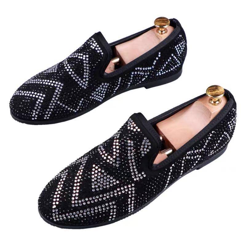 Giày Lười Nam Màu Đen Đính Đá Thời Trang