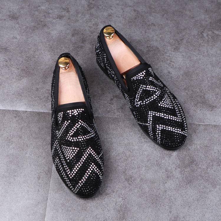 Giày Lười Nam Màu Đen Đính Đá Thời Trang
