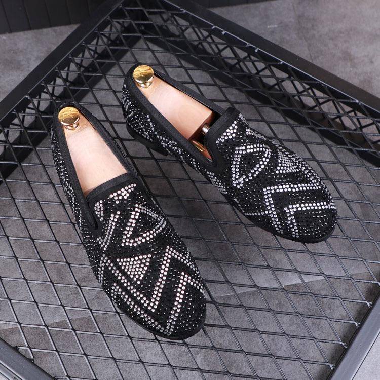 Giày Lười Nam Màu Đen Đính Đá Thời Trang