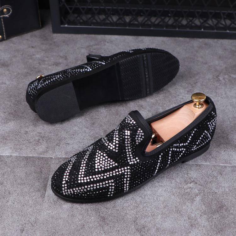 Giày Lười Nam Màu Đen Đính Đá Thời Trang