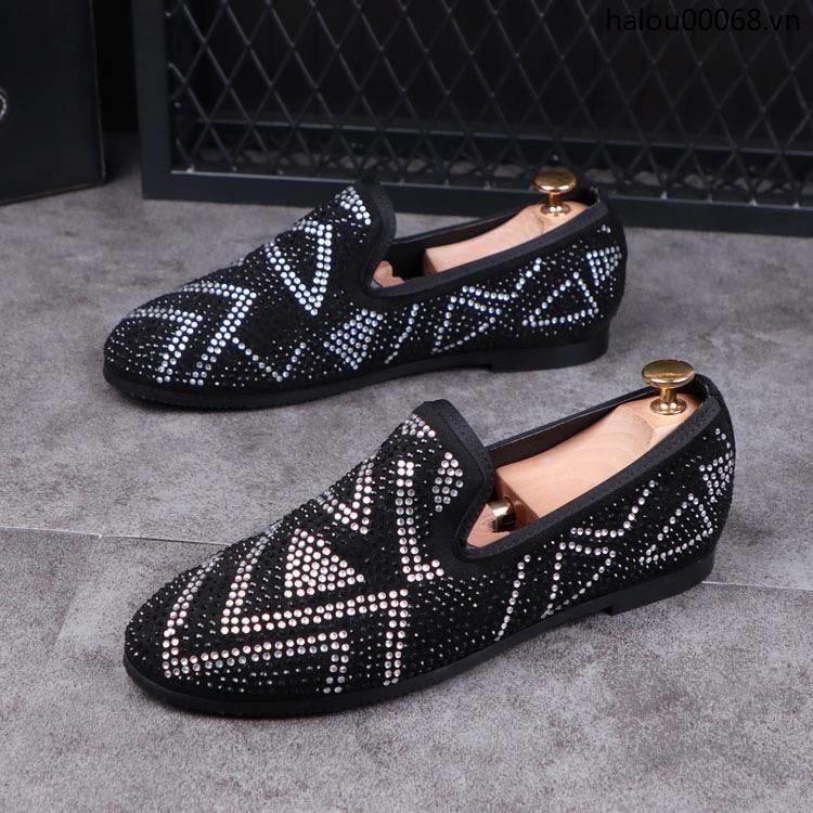 Giày Lười Nam Màu Đen Đính Đá Thời Trang