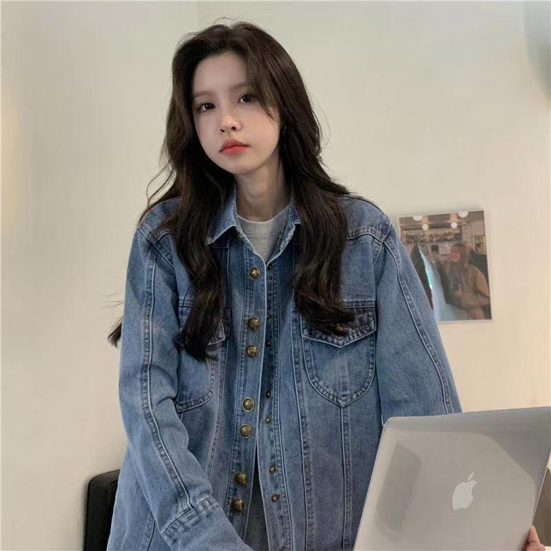 Áo Khoác denim Dày Co Giãn Ôm Dáng Phối Khóa Kim Loại Kiểu Châu Âu Thời Trang Xuân Thu 2023