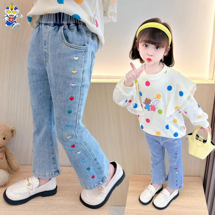 Quần jeans Ống Loe Phong Cách Thời Trang Xuân Thu Mới 2023 Dành Cho Bé Gái