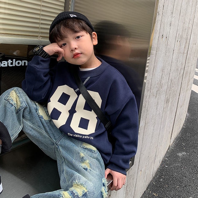 Áo Sweater Lót Lông Cừu Dày Dặn Phong Cách Mới Mùa Thu Đông Cho Bé Trai