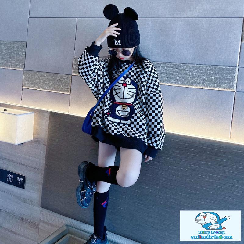 ~ Áo sweatshirt Mỏng Họa Tiết Caro Phong Cách Hàn Quốc Thời Trang Thu Đông Kích Thước Vừa Lớn Cho Bé Gái