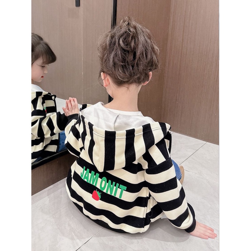 Áo Khoác cardigan Họa Tiết Kẻ Sọc Thời Trang Xuân Thu Phong Cách Mới Cho Bé Gái