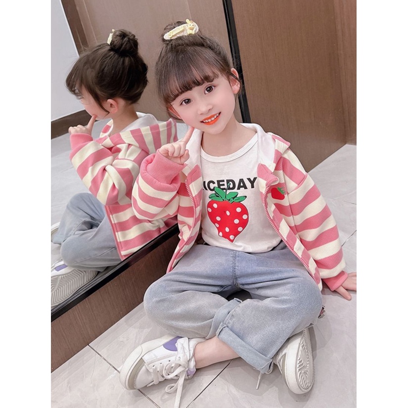 Áo Khoác cardigan Họa Tiết Kẻ Sọc Thời Trang Xuân Thu Phong Cách Mới Cho Bé Gái