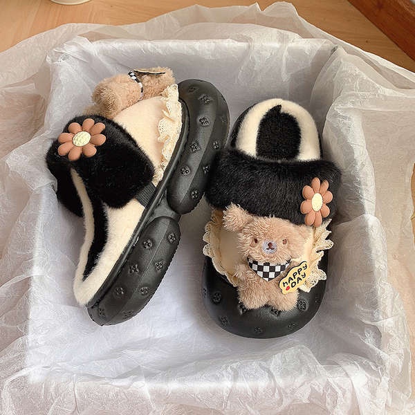 Dép Bông Đi Trong Nhà Hình Gấu Hoạt Hình Dễ Thương Thời Trang Thu Đông 2023 Cho Nữ