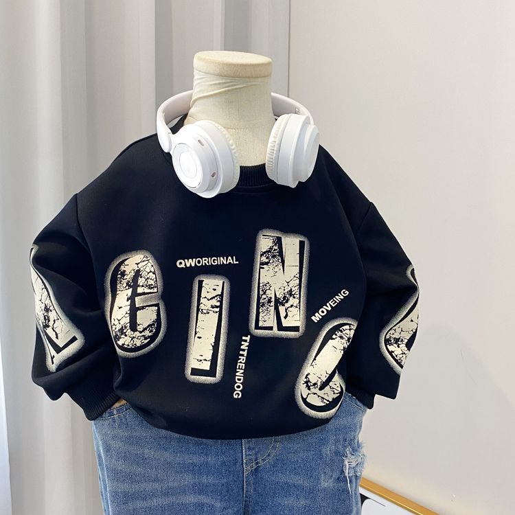 Áo Sweater Cổ Tròn Màu Đen Thời Trang Xuân Thu Cho Bé Trai