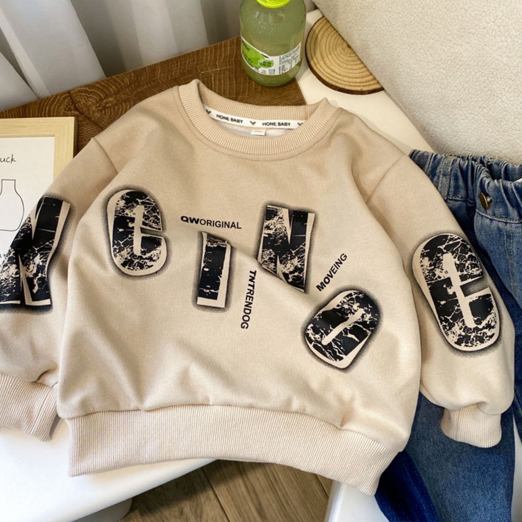 Áo Sweater Cổ Tròn Màu Đen Thời Trang Xuân Thu Cho Bé Trai