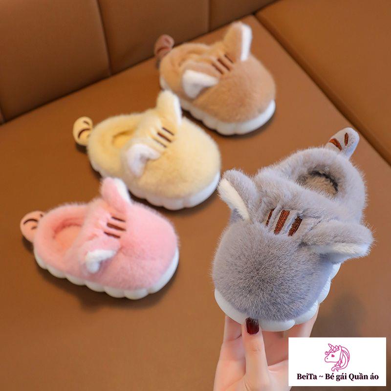 Dép Bông cotton Đế Mềm Dày Giữ Ấm Mùa Thu Đông Phong Cách Hoạt Hình Dễ Thương Cho Bé Trai Và Gái