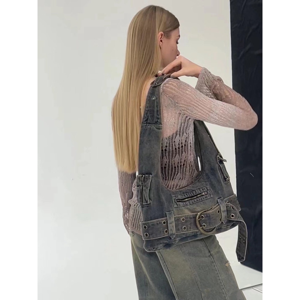 Túi denim Đeo Một Bên Vai Sức Chứa Lớn Phong Cách Âu Mỹ Cổ Điển Thời Trang Thường Ngày Cho Nữ one