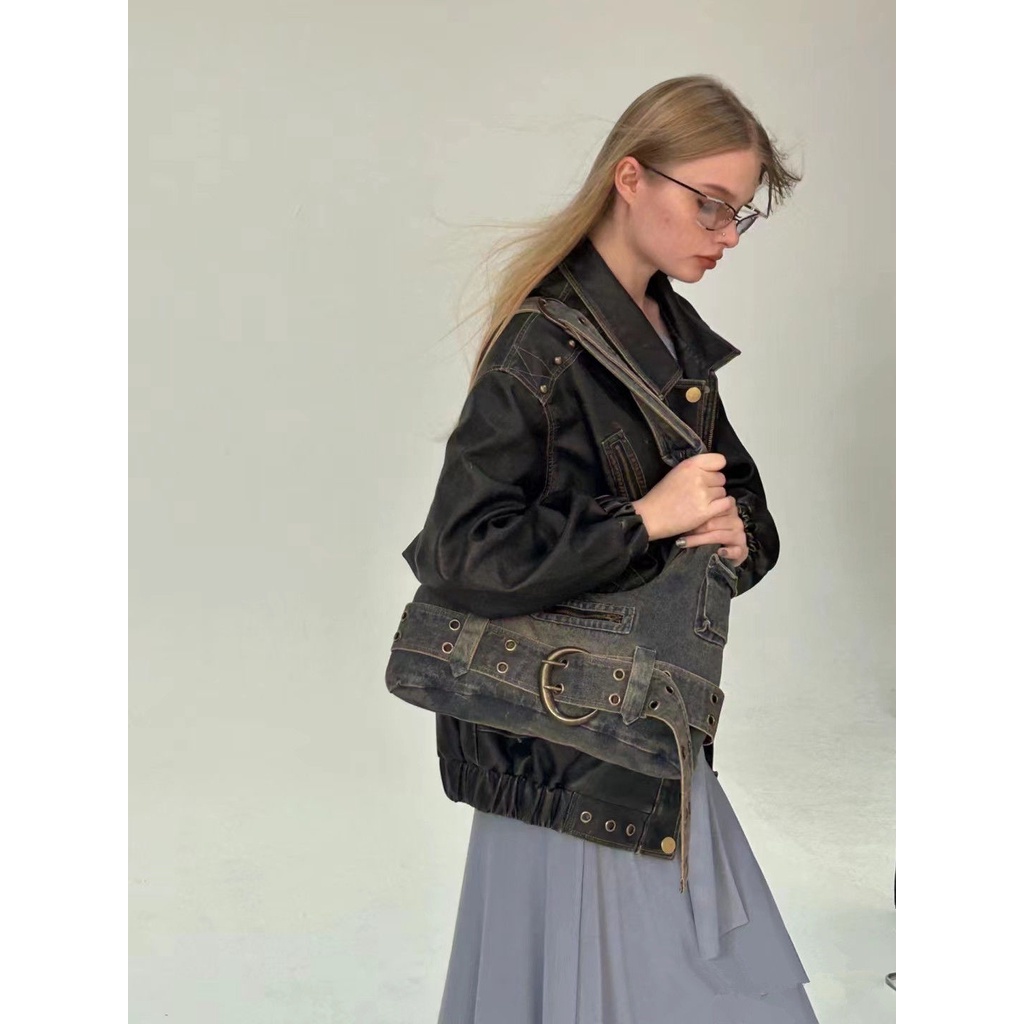 Túi denim Đeo Một Bên Vai Sức Chứa Lớn Phong Cách Âu Mỹ Cổ Điển Thời Trang Thường Ngày Cho Nữ one