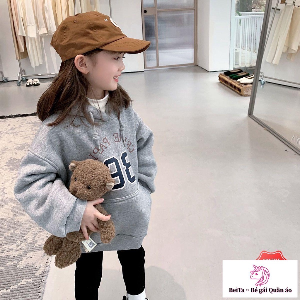 Áo Hoodie Lót Lông Cừu Dày Dặn Tay Dài Thời Trang Thu Đông Cho Bé Gái