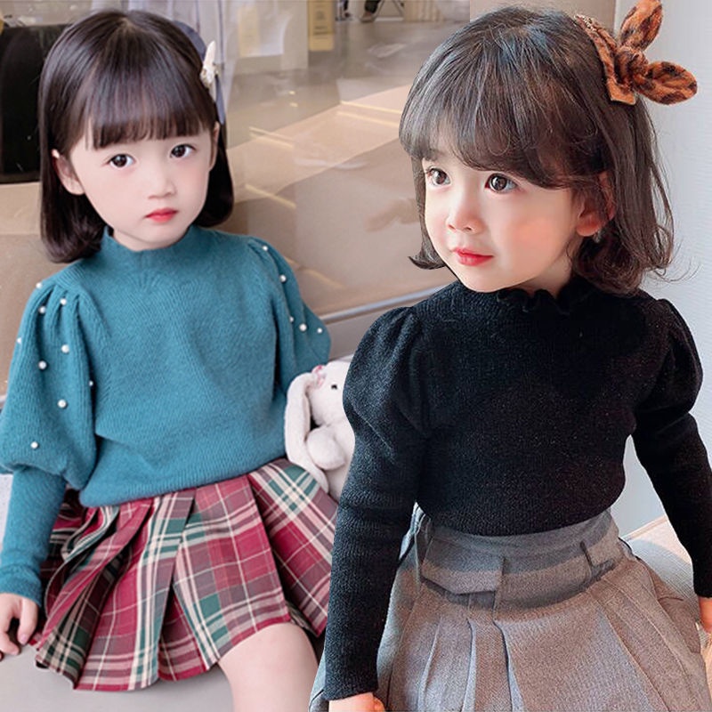 Áo Len Tay Phồng Phong Cách Mới Thời Trang Xuân Thu Cho Bé Gái