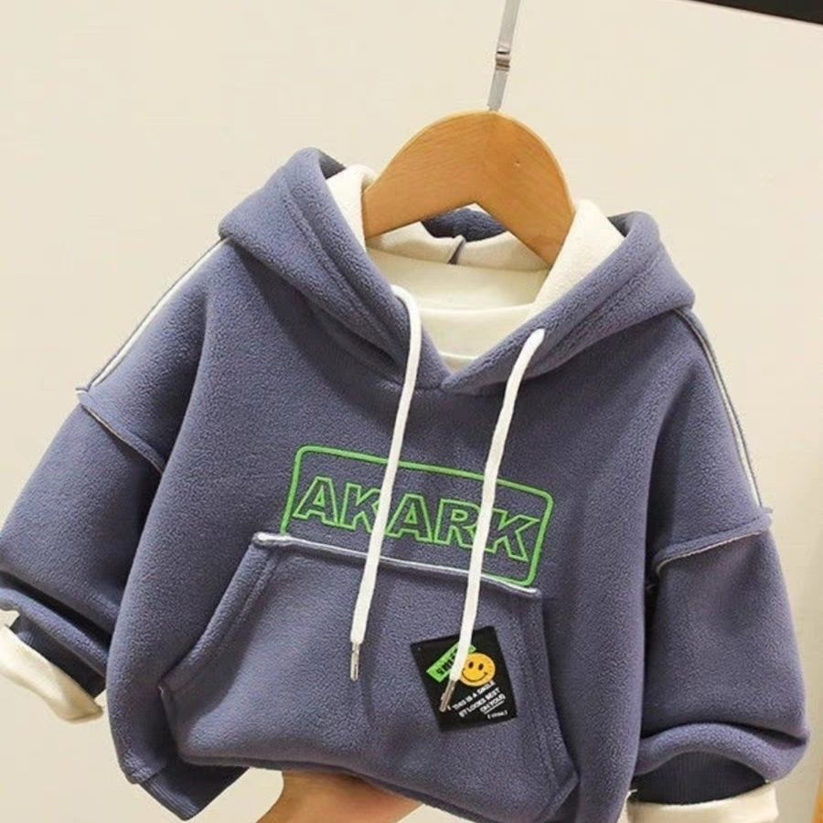Áo sweatshirt Lông Cừu Dày Lót Lông Cừu Phong Cách Mới Mùa Thu Đông Cho Bé Trai Và Bé Gái